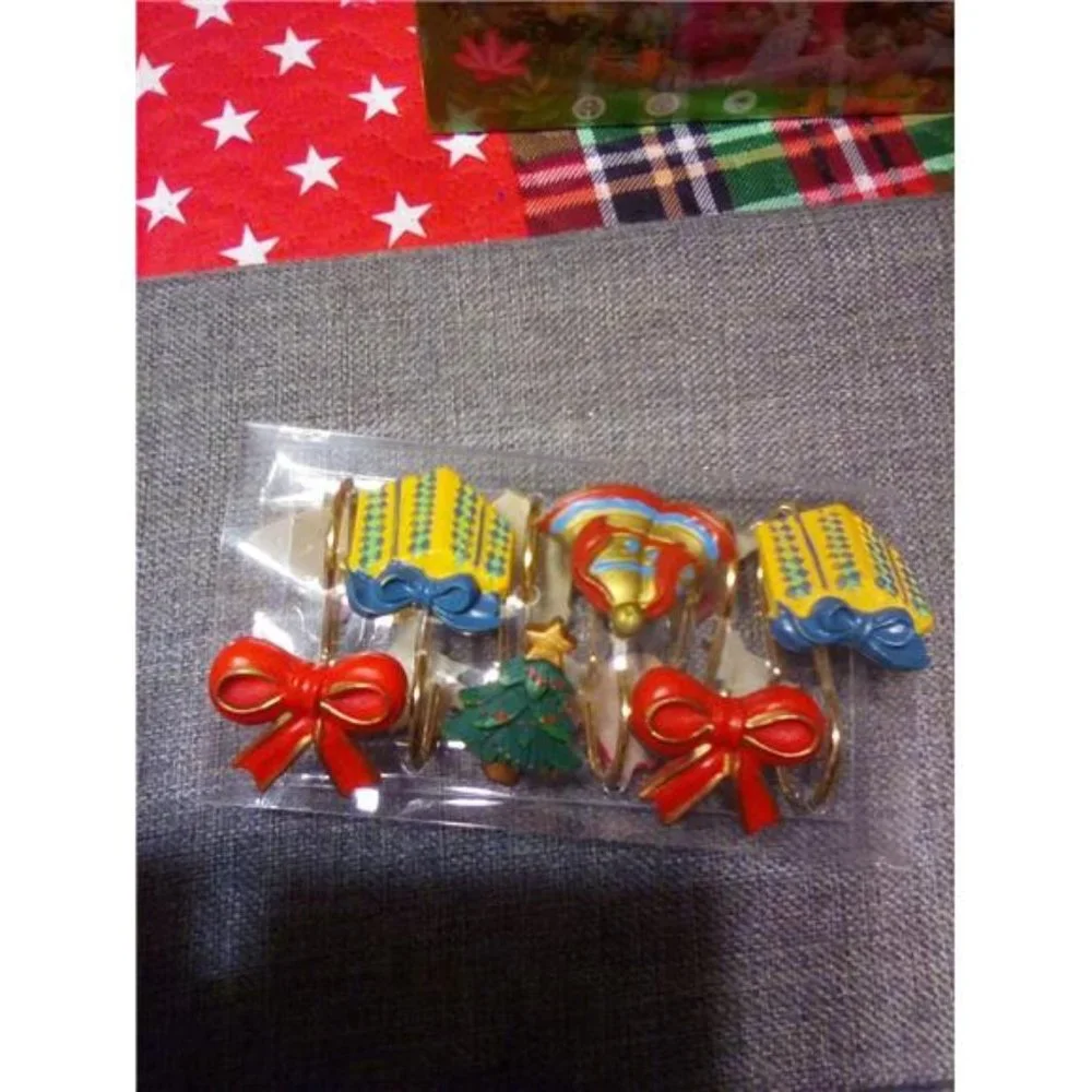 12 Pcs Rust Resistant Decorative Shower Curtain Hooks |  Hand-Painted Christmas